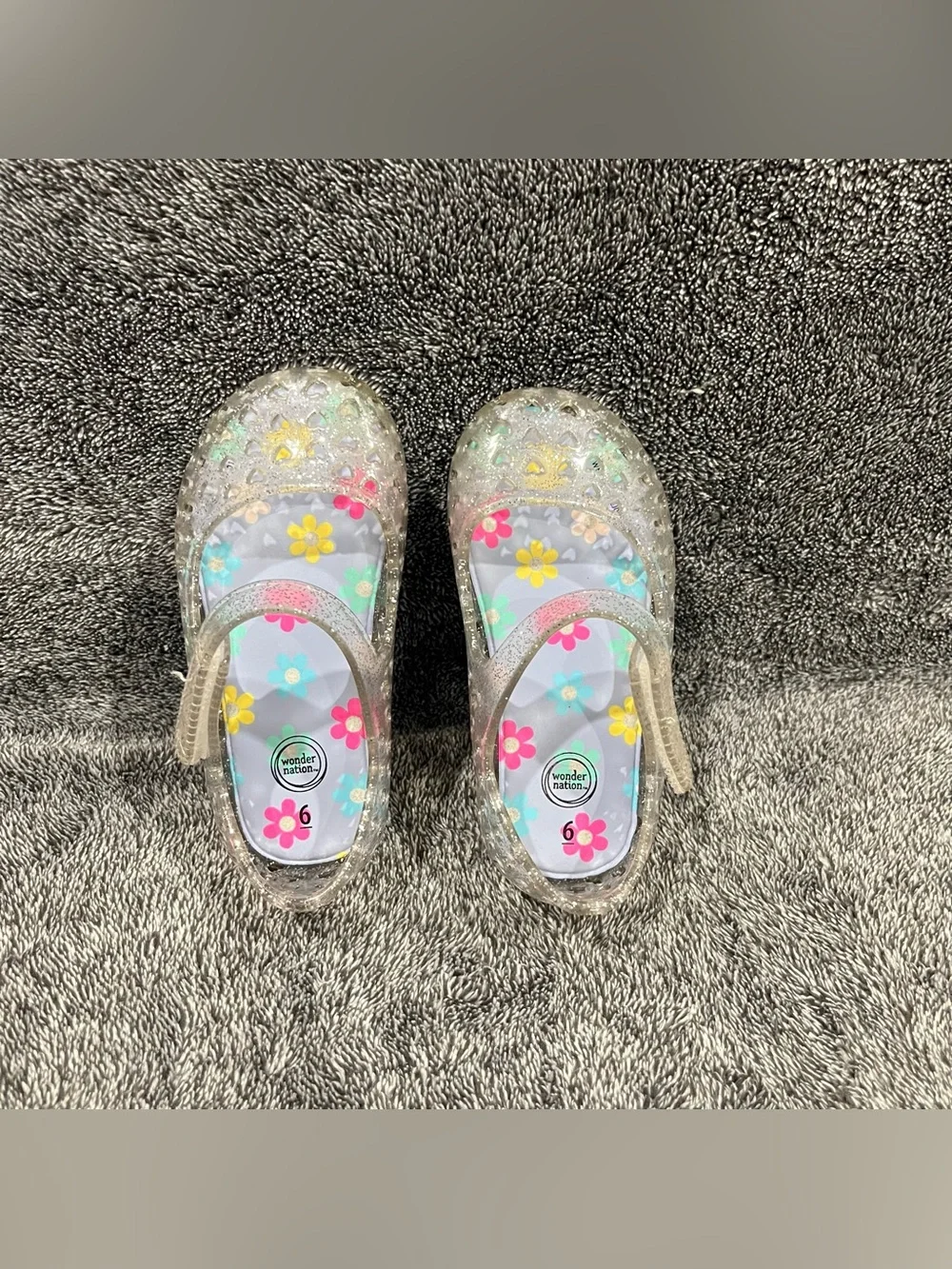 Wonder Nation jelly shoes clear glitter-infused for toddler girls size 6